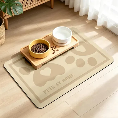 Dog Food Mat Beige 30x50cm Absorbent Non-Slip Pet Placemat