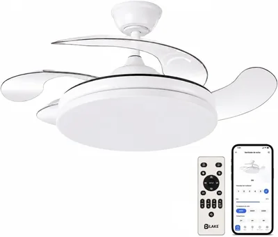 Ventilador de techo Bilake con aspas retractables y luz LED, motor DC ultra silencioso, Bluetooth (App) y control remoto, para invierno/verano - 11% de descuento