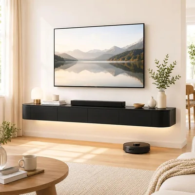 Floating TV Stand 55/65/75/85/98" Solid Wood Wall Mount Entertainment Center LED Light - Best Deal