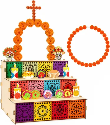 Altar de Día de Muertos 3 Niveles, Decoración Ofrenda Tradicional Mexicana