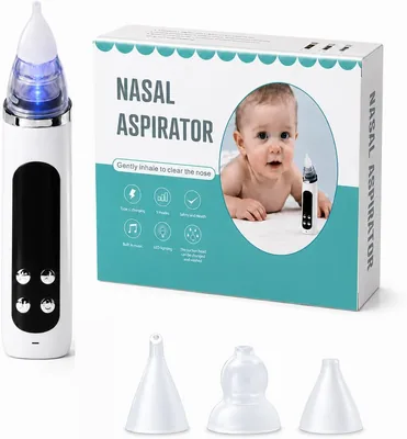 Aspirador Nasal Eléctrico Recargable para Bebés con 5 Niveles de Succión | Cupula de Silicona con 3 Boquillas, Luz LED y Re