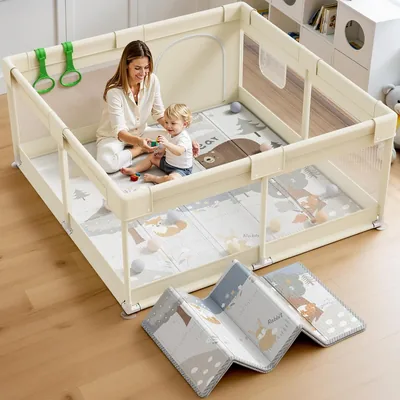 Parc Bébé Julrring 120x120 cm avec Tapis et Matelas - Économisez 25% 