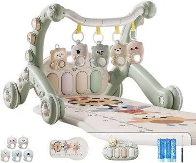 YFFYベビージム 5in1 赤ちゃんおもちゃ プレイジム＆ウォーカー 音楽フィットネス 新生児用 知育玩具 安全構造 0歳～ 新生児ギフト (グリーン) Best Deal