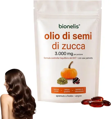Bionelis Olio di Semi di Zucca e Palamita - 180 Compresse, Olio di Semi di Zucca per Capelli, Ingredienti Naturali, Senza Glutine, per Uomini