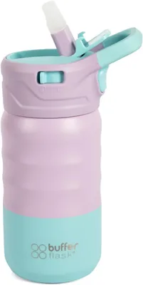Buffer Flask Botella de Agua Infantil 350 ml para Escuela - Frío 24h - Lila | Botella escolar de agua con pajilla de un toque
