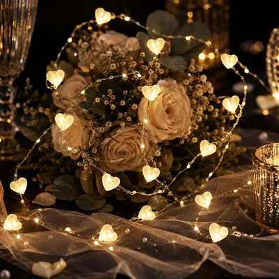 ALEGRE® Herzförmige Perlen-Feenlichter für Hochzeit, 2 m, 20 LED-Perlenkette, Batteriebetrieb, Dekorative Feenlichter