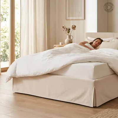 FUSIONHOME Base para cama Premium de piedra - Tela ajustable con falda - Acabado elegante inglés - Transpirable - 150 x 190/200 cm