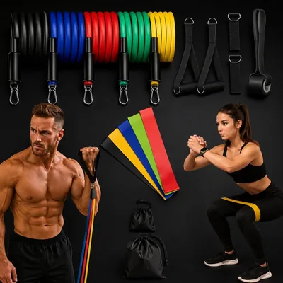 Kit de 17 Peças Elásticas de Resistência para Treino Funcional e Fisioterapia - Melhor Preço