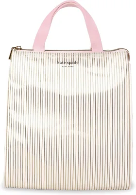 Kate Spade New York Insulated Lunch Bag, Gold Pinstripe | Large Capacity Lunch Tote