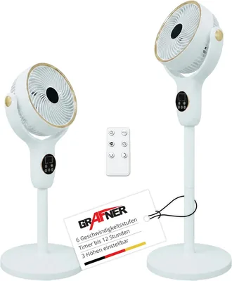 Grafner 3D Bodenventilator mit Fernbedienung & Touchdisplay, höhenverstellbar 52-98 cm, 3D Schwingung, Tischventilator, F