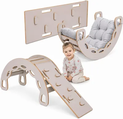 Misioo Montessori Rusztowanie Wspinaczkowe dla Dzieci - Łuk 4 w 1 z Zjeżdżalnią i Ścianką, Od 1 Roku, Best Deal