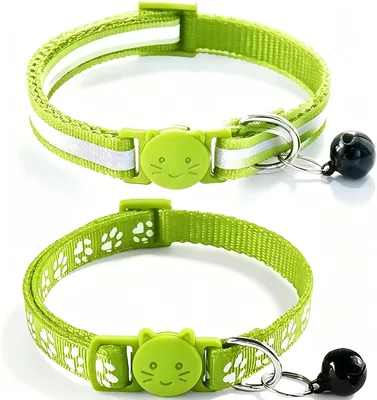 2 Pack Cat Collars with Bells - Adjustable Kitten Breakaway Collar Green Best Deal