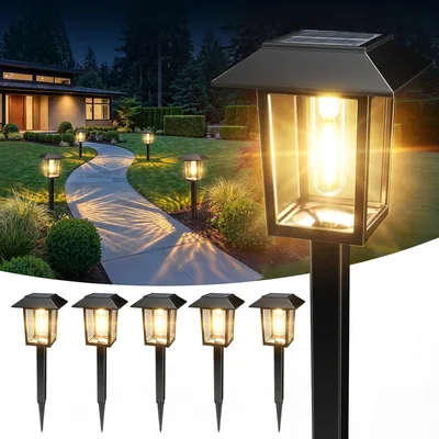 Lumières solaires DOMOR Extérieures - Ensemble de 6 | Éclairage de jardin IP65 étanche pour balcon, terrasse, allée, pelouse - Meilleur prix