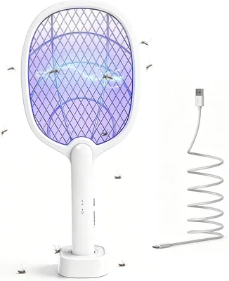 Elektro Fliegenklatsche Extra Stark 4000 V, 2-in-1 Batterie Aufladbarer Elektrischer Mückenvernichter, UV Elektrofalle für Insekten