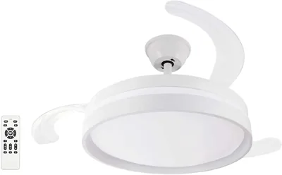 Ventilador de techo genérico con luz LED y control remoto, 3 aspas retractables, motor DC de 30W silencioso, 6 velocidades, temporizador, verano ganador
