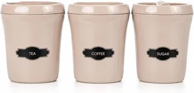 Tea Coffee Sugar Canister Set 3 Lids Kitchen Storage Containers Beige Best Deal
