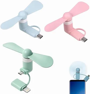 Rakiuty 3 Stück 2-in-1 Mini Mobiltelefon-Lüfter, leiser USB-Lüfter, 2-in-1 Lüfter für iPhone-Telefone / Typen