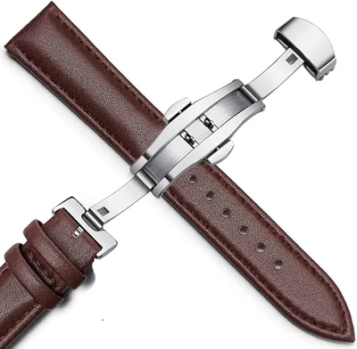 Genuine Leather Watch Strap Butterfly Deployment Clasp Silver Black Gold Buckle 16-26mm 21 Combinations Fits Titan