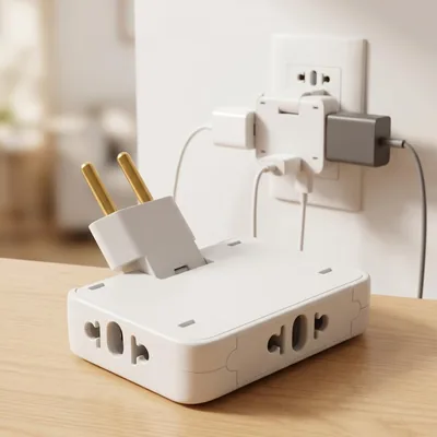 Adaptador de Tomada T Articulado Benjamin, 10A/20A, Bivolt, até 250V, 3 Entradas, Plug Giratório Flexível
