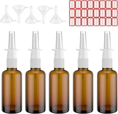 5 Amber Glass Nasal Spray Bottles - Refillable & Leak Resistant