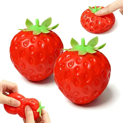 2 Pcs Fruit Squishy Strawberry Toys, Stress Relief