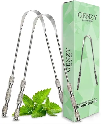 GENZY Tongue Scraper, 2 Pack, Stainless Steel