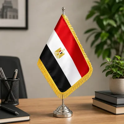 علم مكتب مصر من القماش الذهبي مع قاعدة موازنة وقطب معدني 18x29 سم - أفضل صفقة
