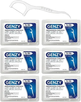 GENZY Dental Floss - 300pcs, Unflavored Interdental Floss Picks