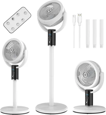WIWOLER Stille Bodenventilator mit Fernbedienung, 3 höhenverstellbare Kolonne, 8 Geschwindigkeitsstufen, 80° Schwingung, 8h Timer, LED-Anzeige - Best Deal