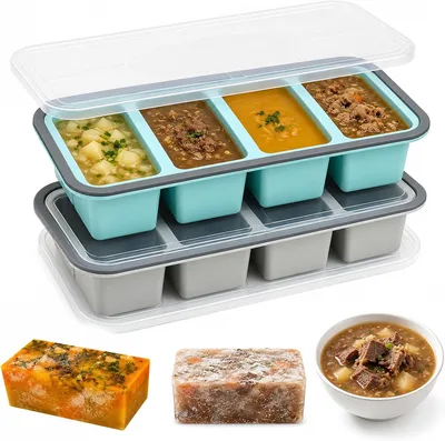 2 Pack Friis Silikon Suppfriar med Lid, 4 Delar, Ismån | Med mätlinjer