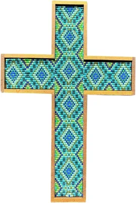 Cruz artesanal mexicana de chaquira 22x15.5 cm. Hecha a mano. (Witari) Mejor Oferta