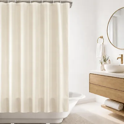 Cortina de Ducha LSXD Tela Beige 180x180cm con 12 Ganchos, Impermeable