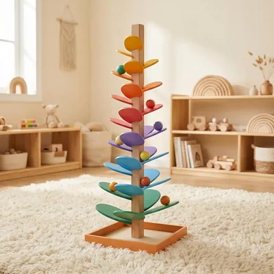 AM ANNA Rainbow Music Tree Toy, Wooden Montessori Marble Run