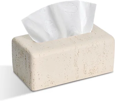 Tissue Box Cover, Rectangular Resin Dispenser, Natural Marble Look, Travertine Stone Design, Elegant Countertop Decor for Bathrooms (30% Off)