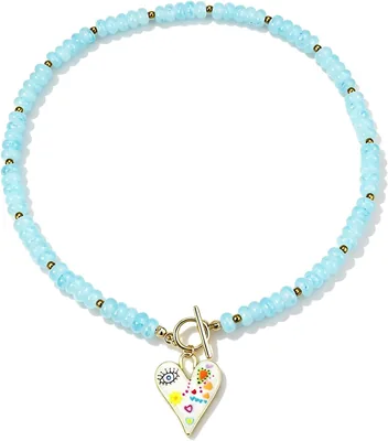 Colorful Chunky Beaded Heart Necklace for Women