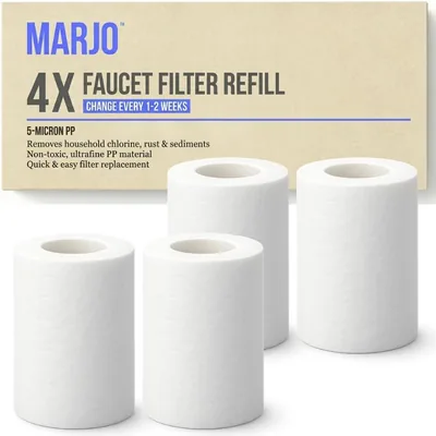 Marjo Faucet Water Filter Replacement Cartridges (4-Pack) | 5-Micron PP Cotton Sediment Filters