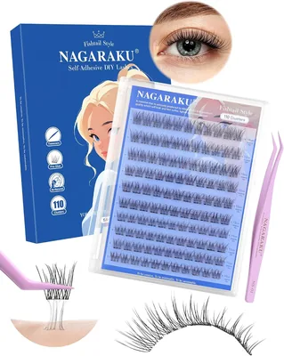 NAGARAKU Pestañas Autoadhesivas DIY con Pinzas SA-22 110 Unidades 10 Filas | Estilo Luz De Luna Blanca 0,07mm Rizo C, 10-14mm