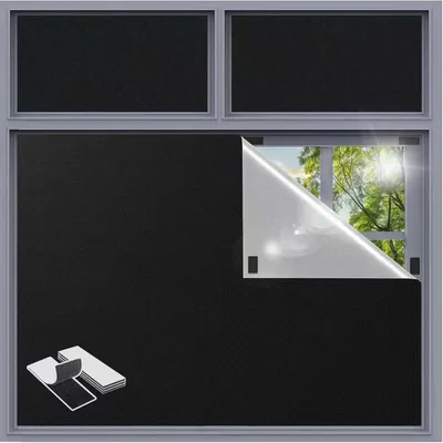 Rideau noir total, sans perçage, 100% matière occultante, 400 x 145 cm, rideaux thermiques portables pour chambre à coucher, bébé, lit