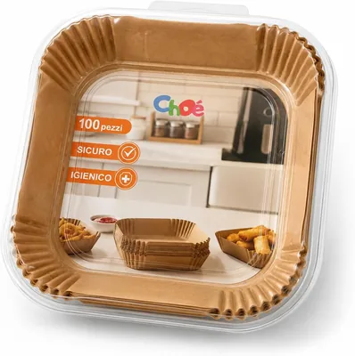Papà da forno per air fryer, 100 fogli 24 x 24 cm, Carta da forno per air fryer quadrati da 5 a 8 litri, senza BPA