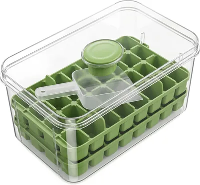 Ice Cube Tray with Storage Bin, Efficient Ice Making, Large Mold with Scoop