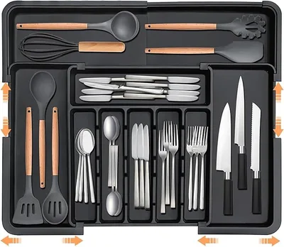 ZGMT Silverware Drawer Organizer, Adjustable Utensil Tray