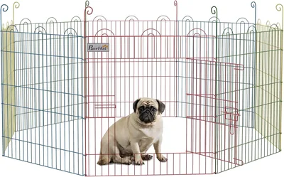 Péniche pliable PawHut pour chiens, 8 panneaux, diamètre 156 x 60 cm, multicolore - Enceinte de jeu pour petits animaux