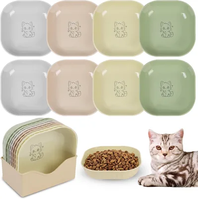 Alaoo 8 x Cat Bowl Set Colourful Flat Small