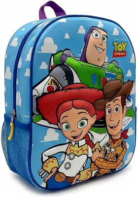 Mochila Escolar 3D Toy Story Niñera y Niño - Con Estampado Buzz Lightyear, Woody y Jessie, Lado de Red