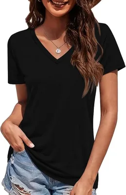 Women's V Neck Cotton Casual T-Shirt