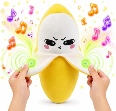 AR Trading Grumpy Banana Musical Plush Toy - 8" Interactive Sensor Music for Kids & Adults, Dual-Player Touch-Activated
