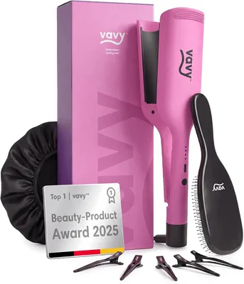 vavy Welleneisen-Gewinner + 3 Geschenke, Doppelrohr für Strandwellen | ionProWave™ Haarschutztechnologie, Reduziert Frizz