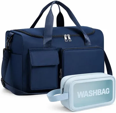 Stylish 24L Multi Task Travel Gym Duffel Bag + Toiletry Bag (Navy) - Best Deal