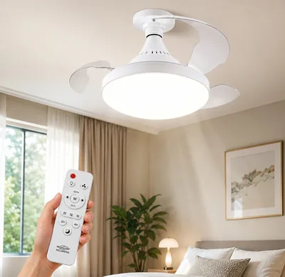 Ventilatore a soffitto Partenopea con LED E27 Retrattile Remoto 3 Tempi Colore 4 Velocità