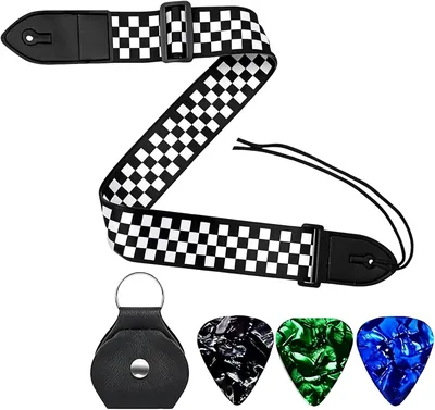 Guitar Strap with Leather Pick Box & Picks - 77% Off
